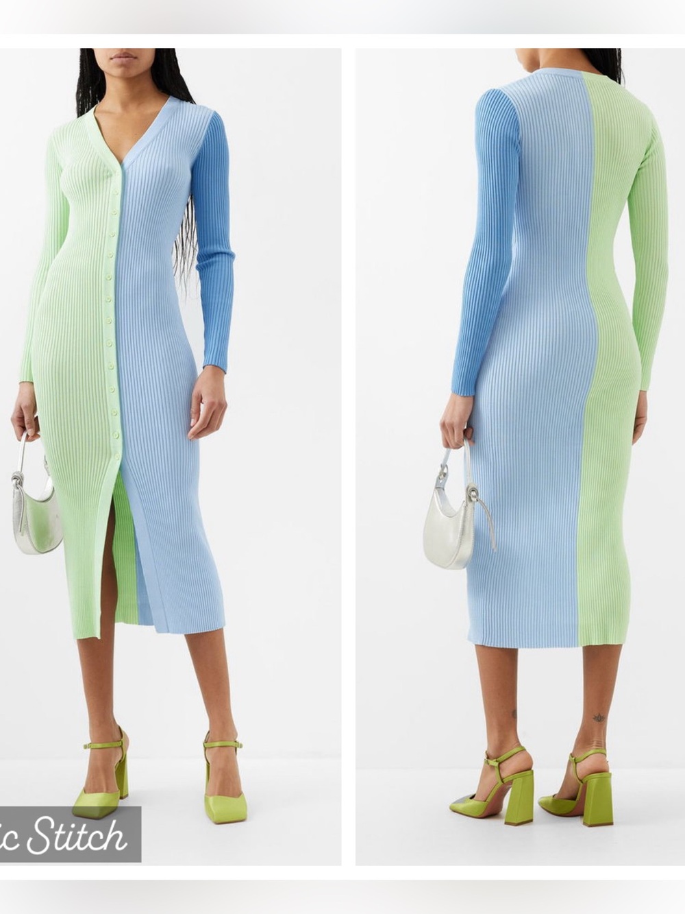 STAUD Shoko Two Tone Color Block Ribbed Sweater Dress XS